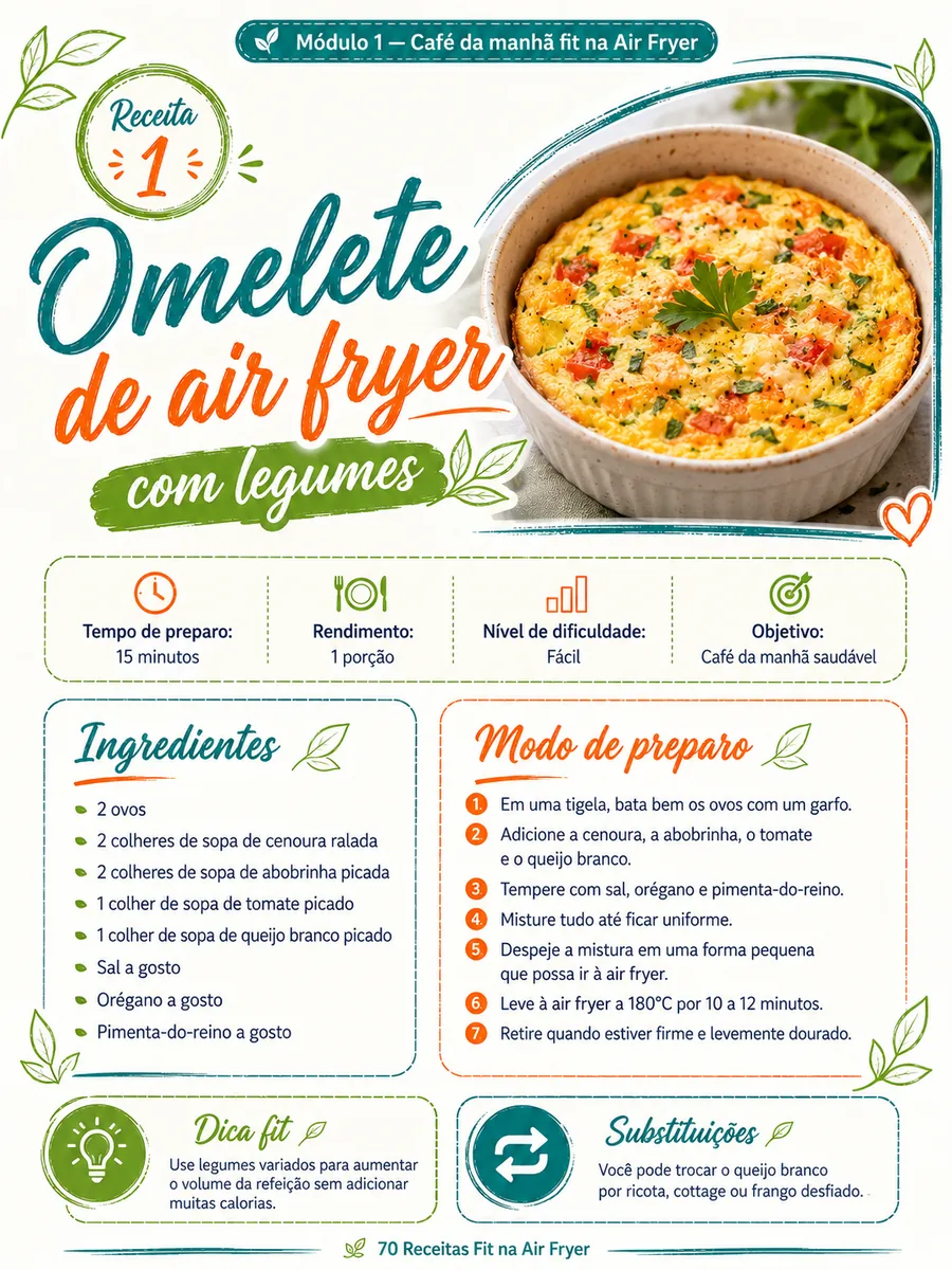 Página da receita de omelete com legumes
